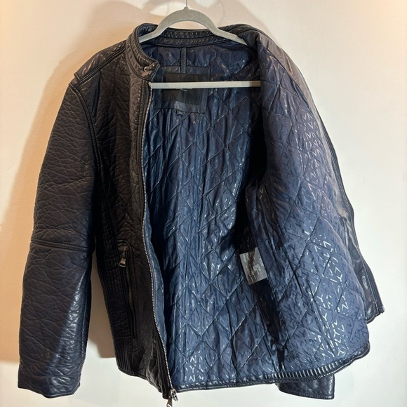 MARC NEW YORK Sz L Jacket by Andre Marc Pebbled Vegan Leather Lined Dark Blue - Picture 10 of 12
